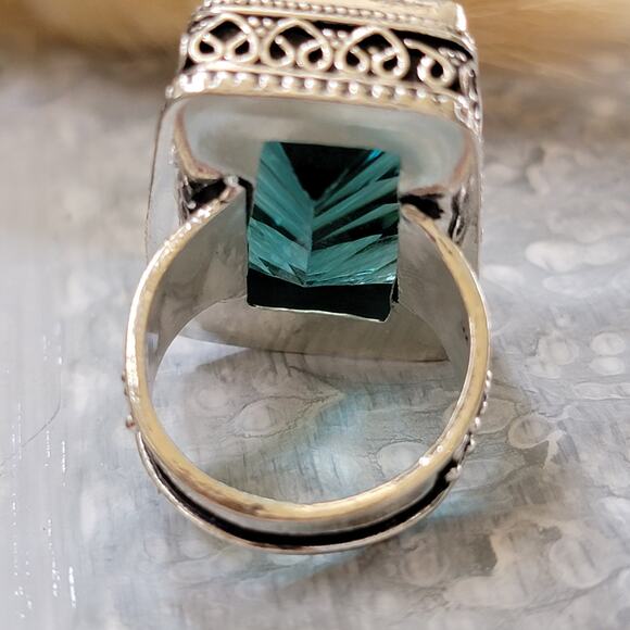 Green Stone Statement Ring, Sterling Silver Ring, 1.24 Inch Stone, Size 8.5 - Picture 6 of 12